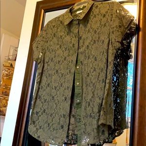 Olive green lace blouse. Short sleeved